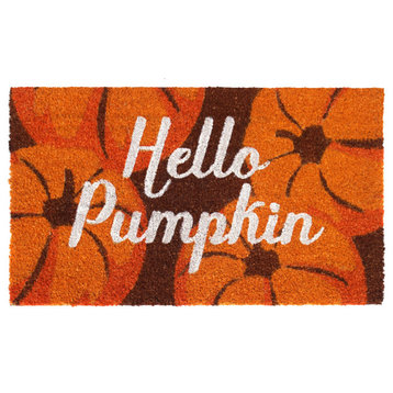 RugSmith White Machine Tufted Hello Pumpkin Doormat, 18" x 30"