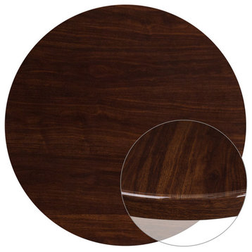 48" Round High, Gloss Walnut Resin Table Top With 2" Thick Drop, Lip