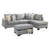 Pancevo 3-Piece Dorris Fabric Sectional Sofa Set With Storage Ottoman, Gray