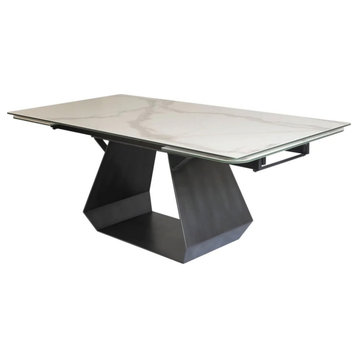 Mae Modern White Ceramic Extendable Dining Table