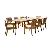 9-Piece Teak Dining Set, 94" Extension Rectangle Table, 8 Giva Arm Chairs