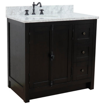 37" Single Vanity, Brown Ash With White Carrara Top, Left Doors/Left Oval Sink