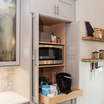 Pocket doors conceal coffee, blender and microwave