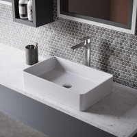 Karran White Acrylic 21" Rectangular Vessel Sink and Faucet Kit, Stainless Steel