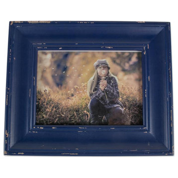 DII 8x10" Farmhouse Wood and Glass Picture Frame in Distressed Navy