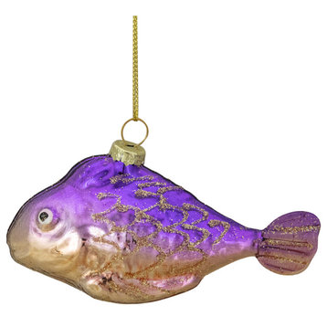 4" Purple and Gold Glass Fish Christmas Ornament