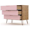 Rockefeller Dresser and Nightstand, 2-Piece Set, Nature and Rose Pink