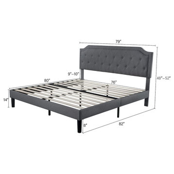 Dark Grey Upholstered King Size Bed Frame