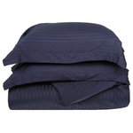 Blue Nile Mills - Striped 400-Thread Duvet Cover Set, Long-Staple Cotton, Full/Queen, Navy Blue - Description: