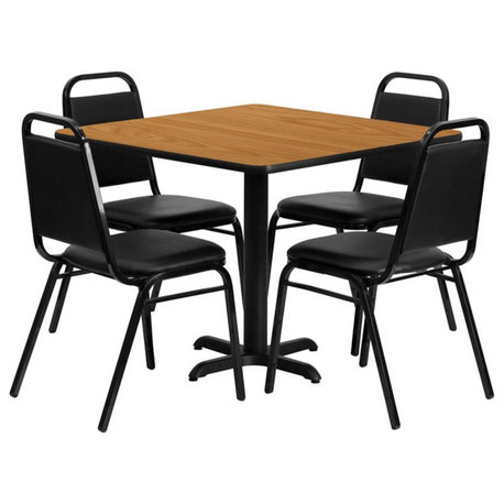 Flash Furniture 36Sq Laminate Table Set-Bnqt In Natural Top Black Vinyl Seat