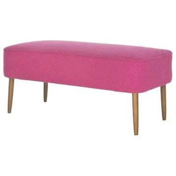 Contemporary Upholstered Bench, Birch Wood Legs With Comfortable Seat, Berry