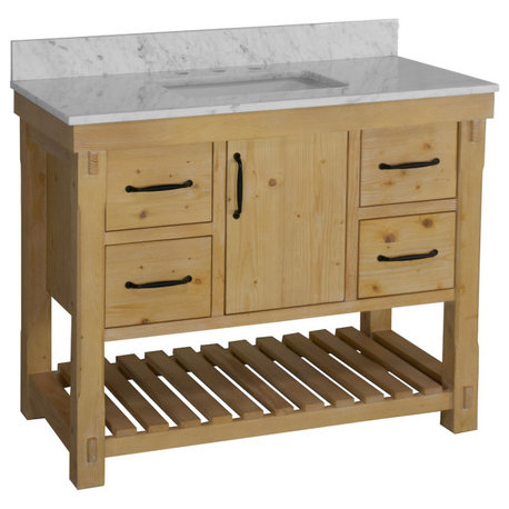 Birmingham Bathroom Vanity, Drift Wood, 42", Carrara Marble, Single Sink