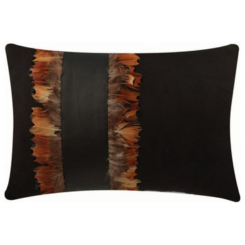 12"x18" Feather Patchwork Brown Suede Lumbar Pillow Cover - Feather Apart