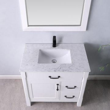Maribella 36" Single Bathroom Vanity Set in White and Carrara White Marble Count