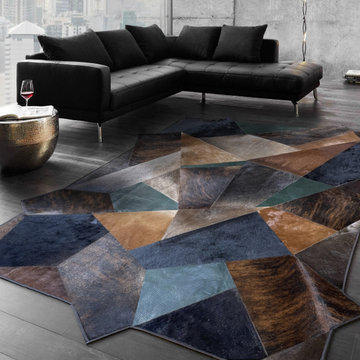 Abstract Geometric Cowhide Rug for Modern Living Room