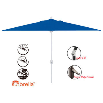 10'x6.5' Rectangular Auto Tilt Market Umbrella, White Frame, Sunbrella, Pacific Blue