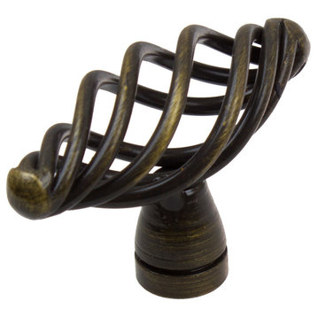 2" Oval Birdcage Knob, Set of 7, Antique Brass