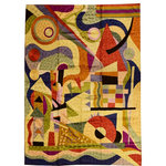Kashmir Designs - Kandinsky Tapestry 5ftx7ft Composition Abstract Wall Hanging Rug Carpet Art Silk - This modern accent wall art / tapestry / rug is hand embroidered by the finest artisans and design inspired by the works of Gustav Klimt.