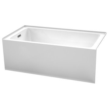 60" Alcove Bathtub, White, Left-Hand Drain, Overflow Trim, Polished Chrome