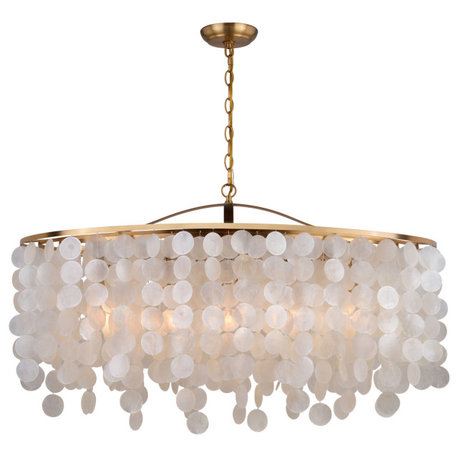 Elsa Capiz Shell 35.75" 5 Light Linear Chandelier Natural Brass