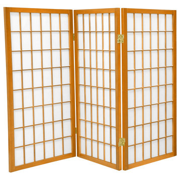 3' Tall Window Pane Shoji Screen, Honey, 3 Panels