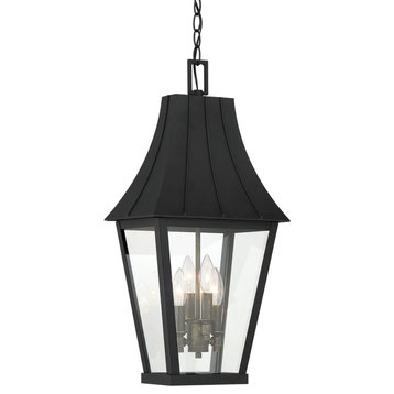 Great Outdoors Chateau Grande 4-Light Outdoor Hanging Lantern, Coal/Gold