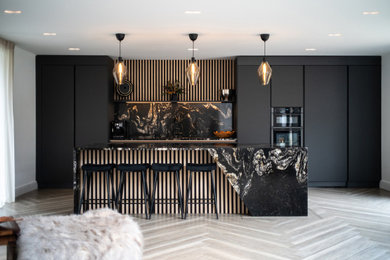 This is an example of a large contemporary kitchen in Other with an integrated sink and vinyl flooring.