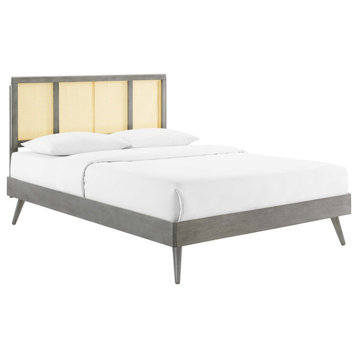 Kelsea Cane And Wood Full Platform Bed With Splayed Legs Gray
