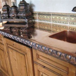 Copper bar top with integrated sink and inlay edge detail. - Kitchen And Dining Furniture