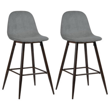 FurnitureR 26" Fabric Upholstered Bar Stools with Low Back in Gray (Set of 2)