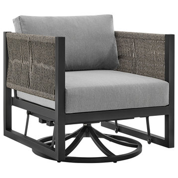 Cuffay Patio Swivel Glider Lounge Chair, Black Aluminum With Gray Cushions