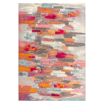 Contemporary POP Modern Abstract Brushstroke Cream/Pink 8' x 10' Area Rug