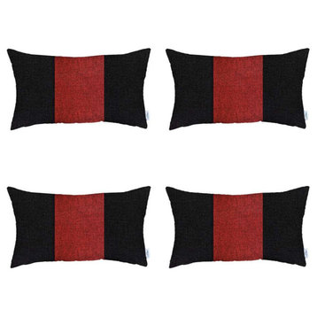 Set of 4 Black And Red Lumbar Pillow Covers