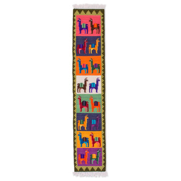 NOVICA Llamas Of The Andes And Wool Table Runner