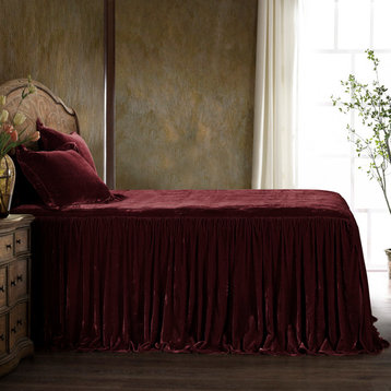 Stella Faux Silk Velvet Bedspread Set, 3PC, Garnet Red, King