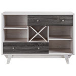 Decor Love - Mid Century Sideboard, Center Wine Rack & Drawers With Distressed Grey Front - - Includes: one (1) buffet