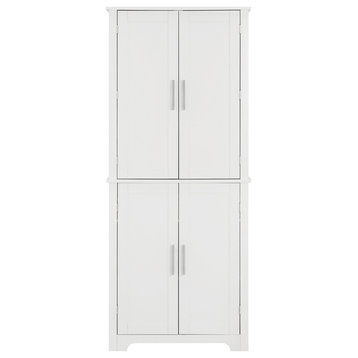 67" Tall MDF 4-door Bath Storage Cabinet, Adjustable Shelves