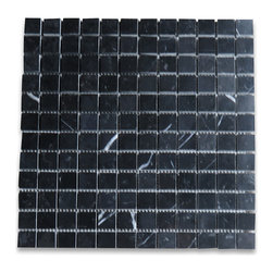 Stone Center Online - Nero Marquina Black Marble 1x1 Grid Square Mosaic Tile Polished, 1 sheet - Mosaic Tile