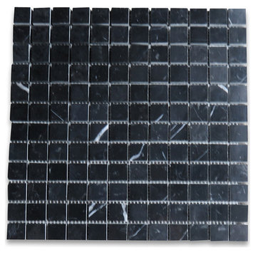 Nero Marquina Black Marble 1x1 Grid Square Mosaic Tile Polished, 1 sheet