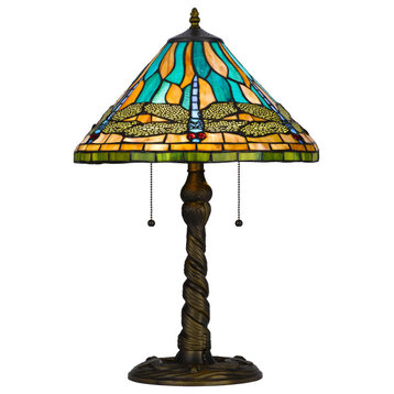 3108 Tiffany 2 Light Table Lamp, Antique Brass