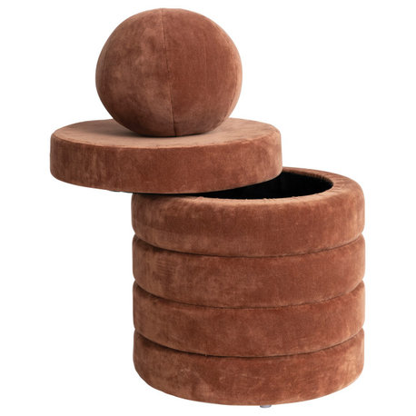 Vintage Cotton Velvet Foot Stool with Storage and Pillow Inside, Brown