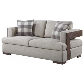 Acme Niamey Loveseat with 2 Pillows in Fabric & Cherry