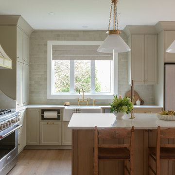 Custom Sage Green Kitchen & White Rift Cut Oak Island
