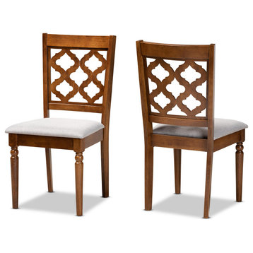 Ramiro Modern Grey Upholstered and Brown Finished Wood 2-Piece Dining Chair Set
