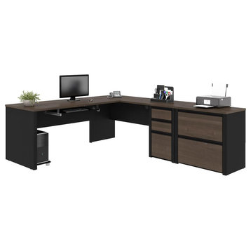 Connexion L-shaped workstation with lateral file in Antigua & Black