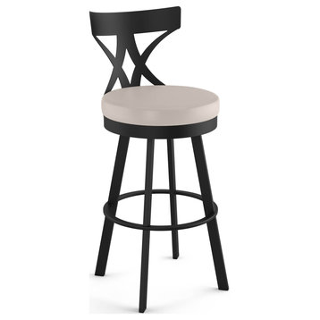 Amisco Washington Swivel Counter and Bar Stool, Cream Faux Leather / Black Metal, Counter Height