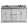 61" Double Sink Vanity, White Finish And Gray Granite And Rectangle Sink