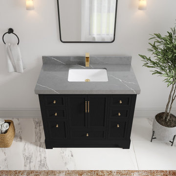 Alys 42 D. Single Sink Bath Vanity Black Straight Piatra Gray Quartz