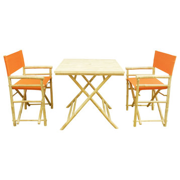 Bamboo Set of 2 Director Chairs and 1 Square Bamboo Table, Pottery