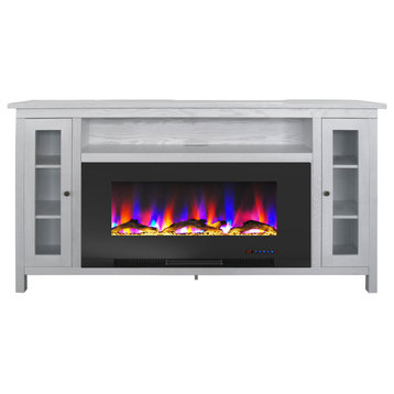 Somerset 70" Electric Fireplace TV Stand, LED Flames, Driftwood, White/Black